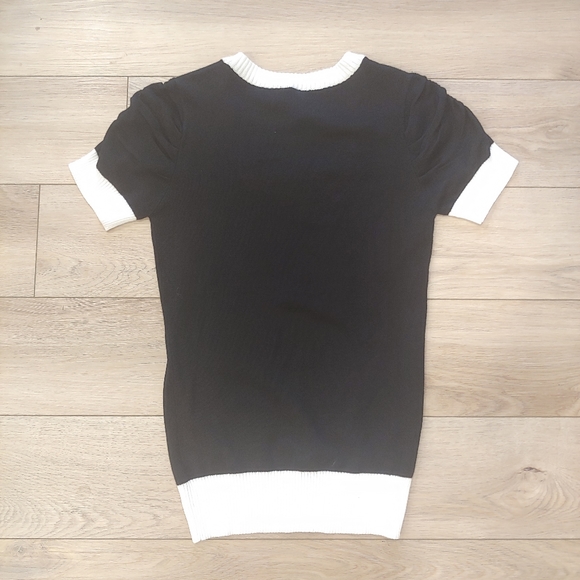Black & white knit top with ruched sleeves // M - Picture 2 of 5